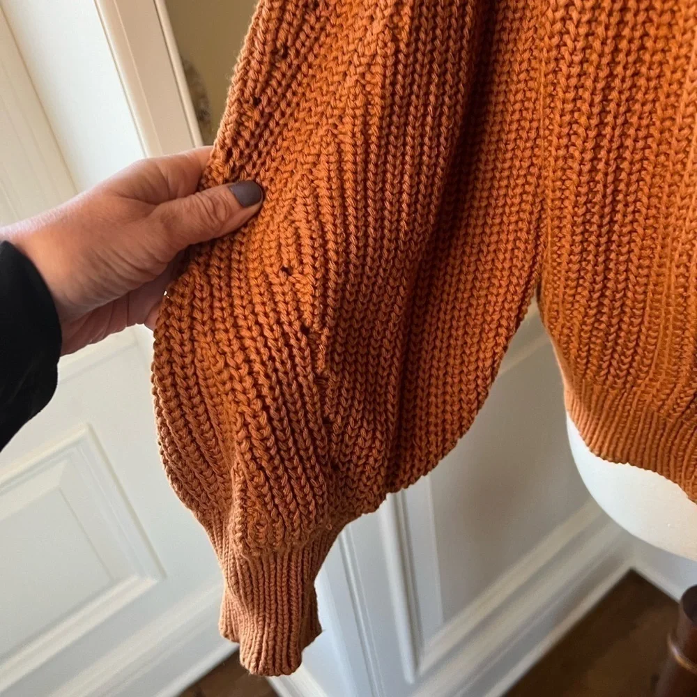 525 AMERICA Cognac cotton heavy knit balloon sleeves size large - Picture 4 of 11